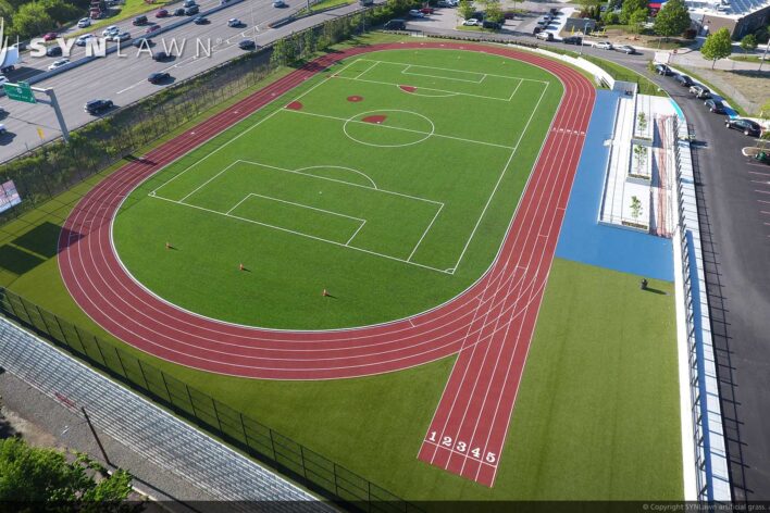 SYNLawn Western New York sports agility artificial grass with running track and field